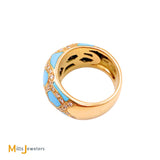 18K Yellow Gold Roberto Coin Turquoise 0.72ctw Diamond Mosaic Ring Size 6.5