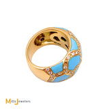 18K Yellow Gold Roberto Coin Turquoise 0.72ctw Diamond Mosaic Ring Size 6.5