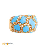 18K Yellow Gold Roberto Coin Turquoise 0.72ctw Diamond Mosaic Ring Size 6.5