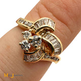 Signed 14K Yellow Gold 0.62ctw Baguette and Round Brilliant Diamond Band Ring Size 6.5