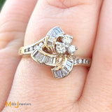 Signed 14K Yellow Gold 0.62ctw Baguette and Round Brilliant Diamond Band Ring Size 6.5