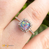 QCD Inc. 14K Rose Gold 0.26ct Doublet Opal and 0.10ctw Diamond Halo Ring Size 6
