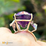 14K Two-Tone Yellow and White Gold Oval-Shaped 29ct Amethyst and 0.36ctw Diamond Cocktail Ring Size 8.25