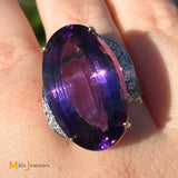 14K Two-Tone Yellow and White Gold Oval-Shaped 29ct Amethyst and 0.36ctw Diamond Cocktail Ring Size 8.25
