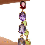 14K Yellow Gold Multicolor Oval Gemstone Tennis Link Bracelet 6.5"