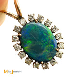 14K Yellow Gold 1.17ct Australian Fire Opal and Diamond Oval Pendant