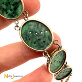 14k Yellow Gold Hand-Carved Jade 12.25ctw Link Bracelet Size 7.25