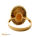 14K Yellow Gold 3.97ct Crazed Australian Fire Opal 0.45ctw Diamond Halo Cocktail Ring Size 7