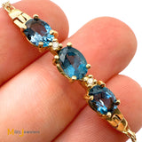 Vintage Atlantic Jewelry Co. 14K Yellow Gold 2.19ctw Blue Topaz and 0.02ctw Diamond Bracelet