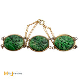 14k Yellow Gold Hand-Carved Jade 12.25ctw Link Bracelet Size 7.25