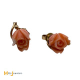 14K Yellow Gold Carved Coral Rose Stud Earrings