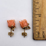 14K Yellow Gold Carved Coral Rose Stud Earrings