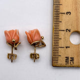 14K Yellow Gold Carved Coral Rose Stud Earrings