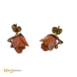14K Yellow Gold Carved Coral Rose Stud Earrings