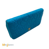 Chanel Camellia Embossed Blue Lambskin Continental Wallet