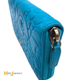 Chanel Camellia Embossed Blue Lambskin Continental Wallet