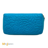 Chanel Camellia Embossed Blue Lambskin Continental Wallet