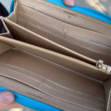 Chanel Camellia Embossed Blue Lambskin Continental Wallet