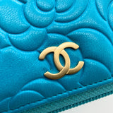 Chanel Camellia Embossed Blue Lambskin Continental Wallet