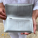 Chanel Metallic Silver Chevron Quilted Calfskin Leather Classic Long Wallet