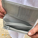 Chanel Metallic Silver Chevron Quilted Calfskin Leather Classic Long Wallet