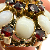 14K Yellow Gold 1.93ctw Garnet 3.12ctw Australian Opal Cluster Ring Size 6