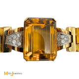 Vintage 18K Yellow Gold 67.5ct Citrine and 0.72ctw Diamond Link Bracelet