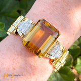 Vintage 18K Yellow Gold 67.5ct Citrine and 0.72ctw Diamond Link Bracelet