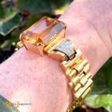 Vintage 18K Yellow Gold 67.5ct Citrine and 0.72ctw Diamond Link Bracelet