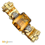 Vintage 18K Yellow Gold 67.5ct Citrine and 0.72ctw Diamond Link Bracelet