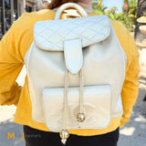 Vintage Chanel Double C Cream Lambskin Drawstring Flap Backpack