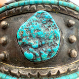 Vintage Signed MM Sterling Silver 925 Turquoise Frame Cuff Bracelet