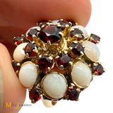 14K Yellow Gold 1.93ctw Garnet 3.12ctw Australian Opal Cluster Ring Size 6