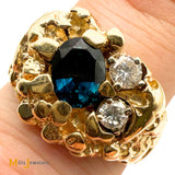 14K Yellow Gold 1.2ct Blue Sapphire and 0.22ctw Diamond Nugget Ring Size 9.25