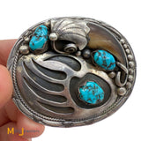 Signed TKE Sterling Silver 925 Turquoise Faux Bear Claw Belt Buckle