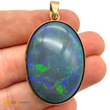 14K Yellow Gold 35.4ct Oval Australian Fire Opal Bezel Set Slide Pendant
