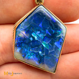 14K Yellow Gold Crazed Asymmetrical Australian Fire Opal Bezel Set Slide Pendant