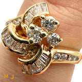 Signed 14K Yellow Gold 0.62ctw Baguette and Round Brilliant Diamond Band Ring Size 6.5