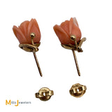 14K Yellow Gold Carved Coral Rose Stud Earrings