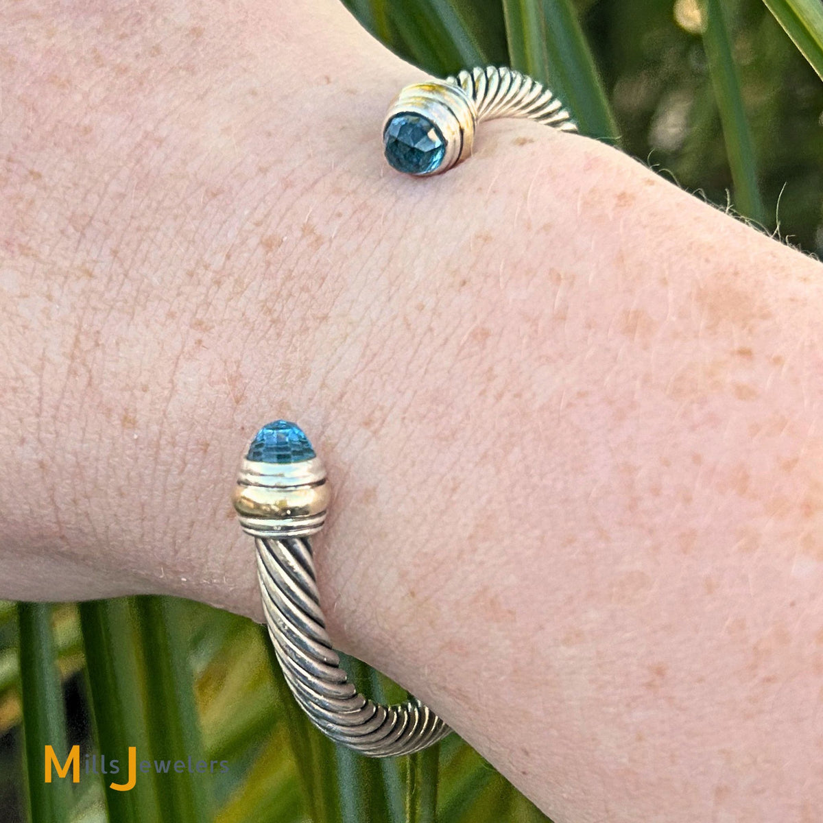 David Yurman Sterling Silver 925 14K Yellow Gold Blue Topaz