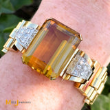 Vintage 18K Yellow Gold 67.5ct Citrine and 0.72ctw Diamond Link Bracelet