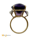 14K Two-Tone Yellow and White Gold Oval-Shaped 29ct Amethyst and 0.36ctw Diamond Cocktail Ring Size 8.25