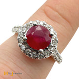 14k White Gold 0.94ct Ruby and 0.26ctw Diamond Halo Cocktail Ring Size 7.5