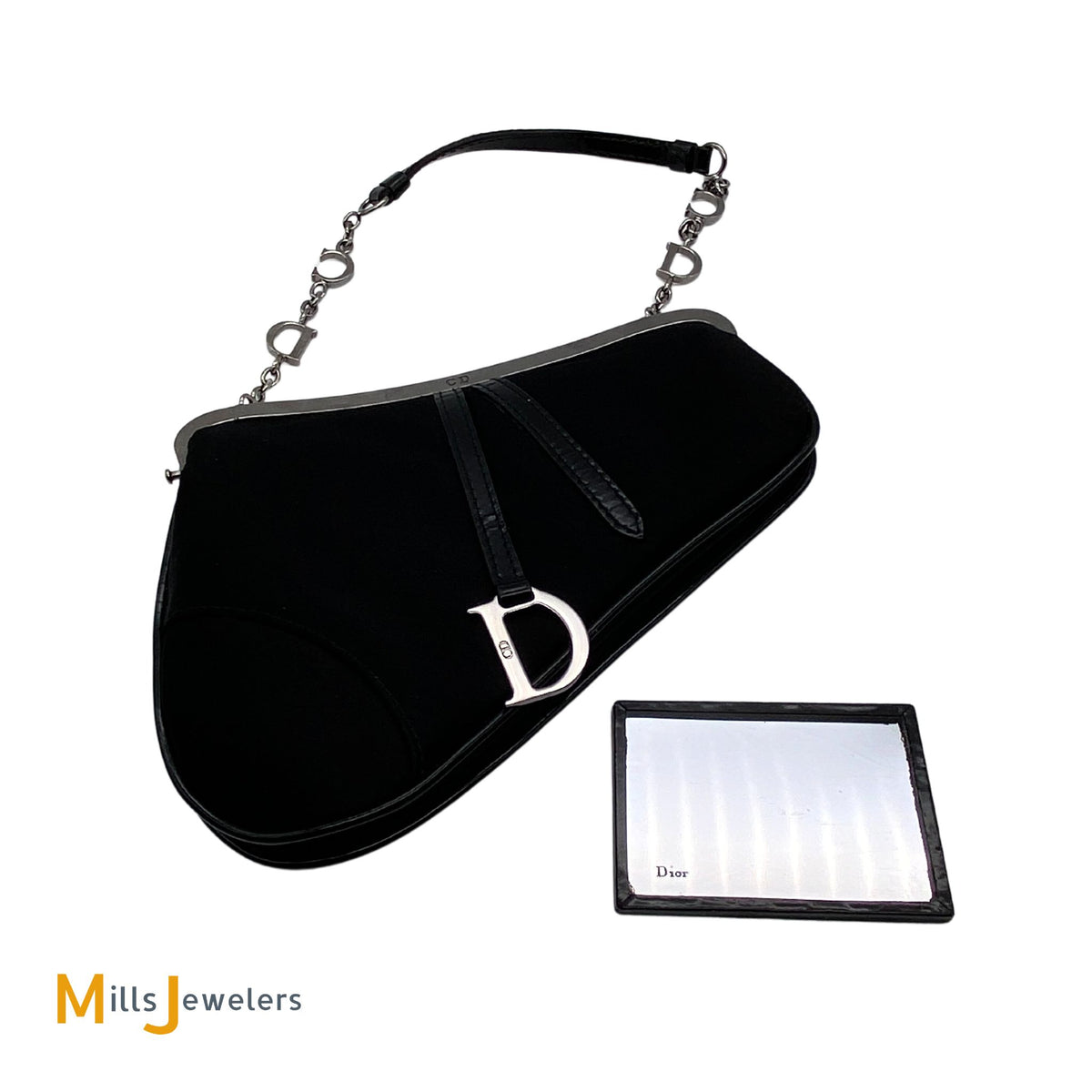 Vintage Christian Dior Satin Frame Mini Saddle Clutch Handbag Black 20