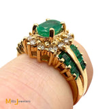 14K Yellow Gold 1.13cw Emerald and 0.24ctw Diamond Cocktail Halo Ring Size 6.75