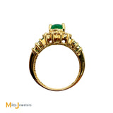 14K Yellow Gold 1.13cw Emerald and 0.24ctw Diamond Cocktail Halo Ring Size 6.75