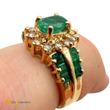 14K Yellow Gold 1.13cw Emerald and 0.24ctw Diamond Cocktail Halo Ring Size 6.75