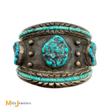 Vintage Signed MM Sterling Silver 925 Turquoise Frame Cuff Bracelet