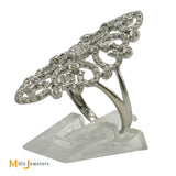 18K White Gold 1.76ctw Diamond Filigree Swirl Full Finger Cocktail Ring Size 8