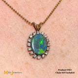14K Yellow Gold 1.17ct Australian Fire Opal and Diamond Oval Pendant